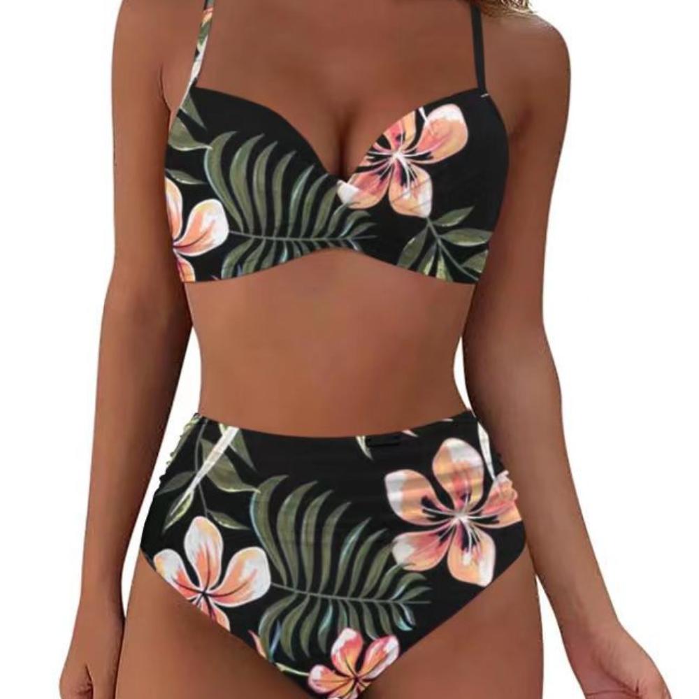 Bikini-Badeanzug mit hoher Taille für Damen, Bademode, gepolstert, Push-Up, gerüschter Badeanzug, Bikini-Set für Damen