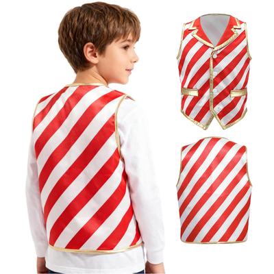 Children's Xmas Costume Vest Candy Cane Striped Sleeveless for Christmas Theme Party