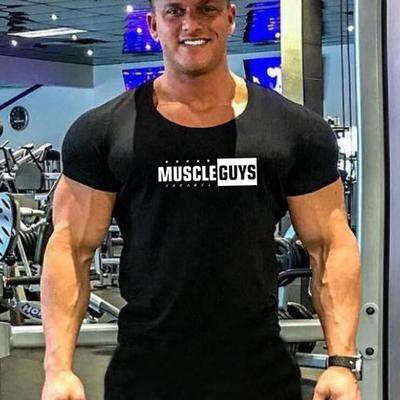 Letni męski trening mięśni oddychający krótki rękaw Fitness koszulka sportowa lekka bawełniana siłownia podkoszulek do kulturystyki modne wąskie koszulki