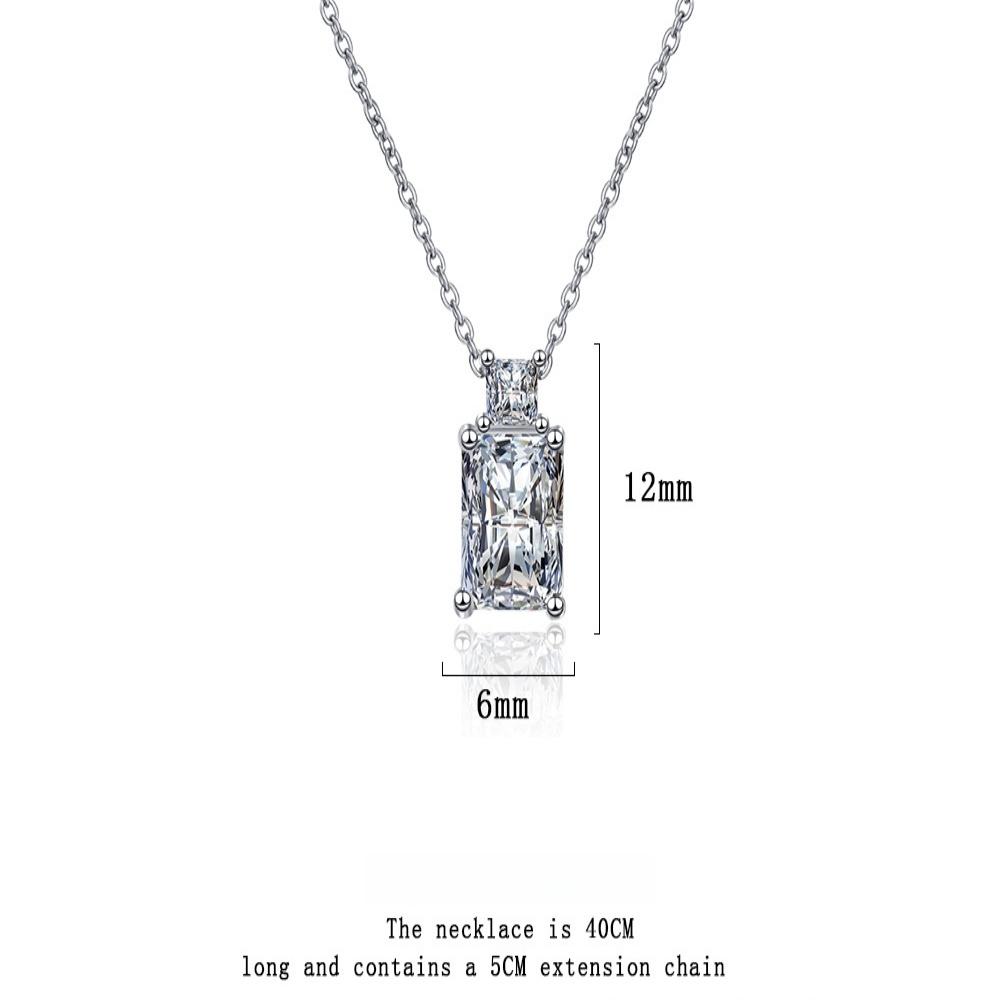 925 Sterling Silver Simple Multi-color Rectangular Zircon Pendant Necklace Anniversary Birthday Wedding Party Gift