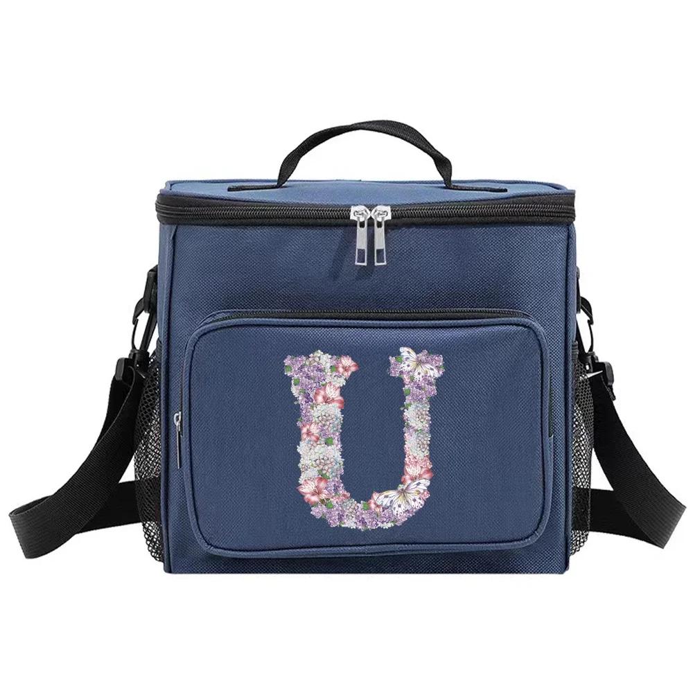 Lunch Bag Thermal Handbag Cooler Organizer Case Waterproof Outdoor Travel Shoulder LunchBox for Men and Women Rose Flower Print