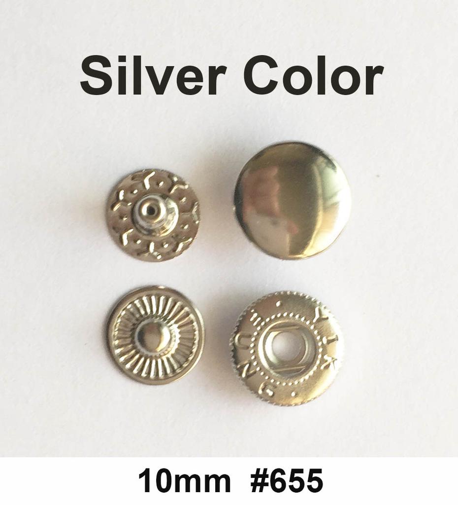 Round Metal Snaps Button For Leather Clothes Bags Snap Fastner Press Studs Kit Tool Installer Silver Buttons 831/633/655/201/203