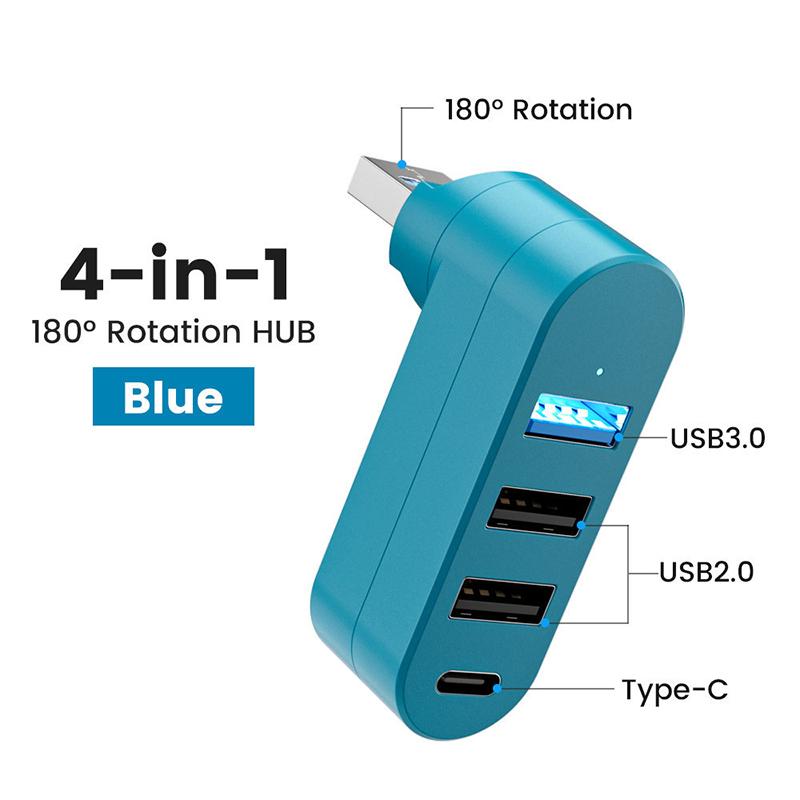 Rotatable USB HUB USB3.0 2.0 Type C HUB USB Splitter 4 Ports Multiple Expander For Computer Laptop MacBook U Disk Data Transfer