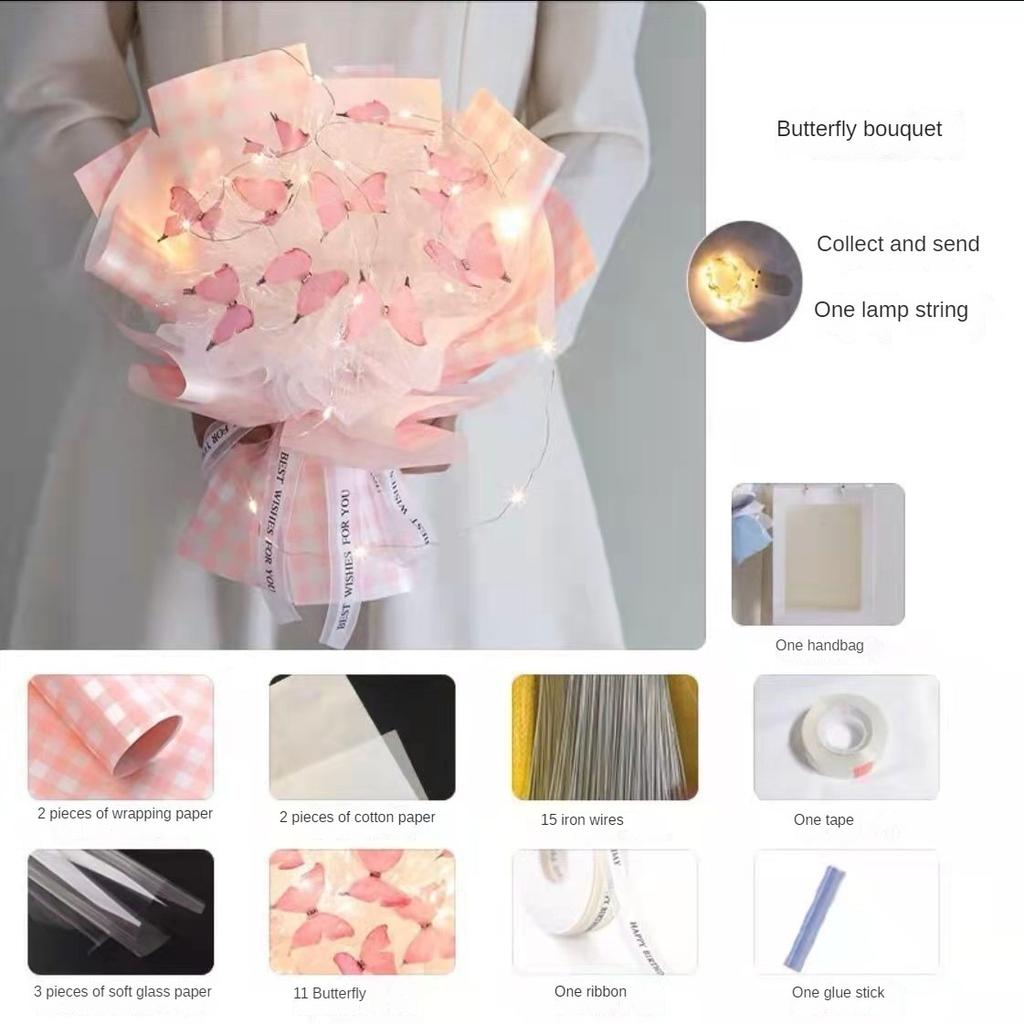 Butterfly Bouquet DIY Handmade Material Bag for Girlfriends Birthday Gift High-end Feeling Girls Table Decoration for Wedding