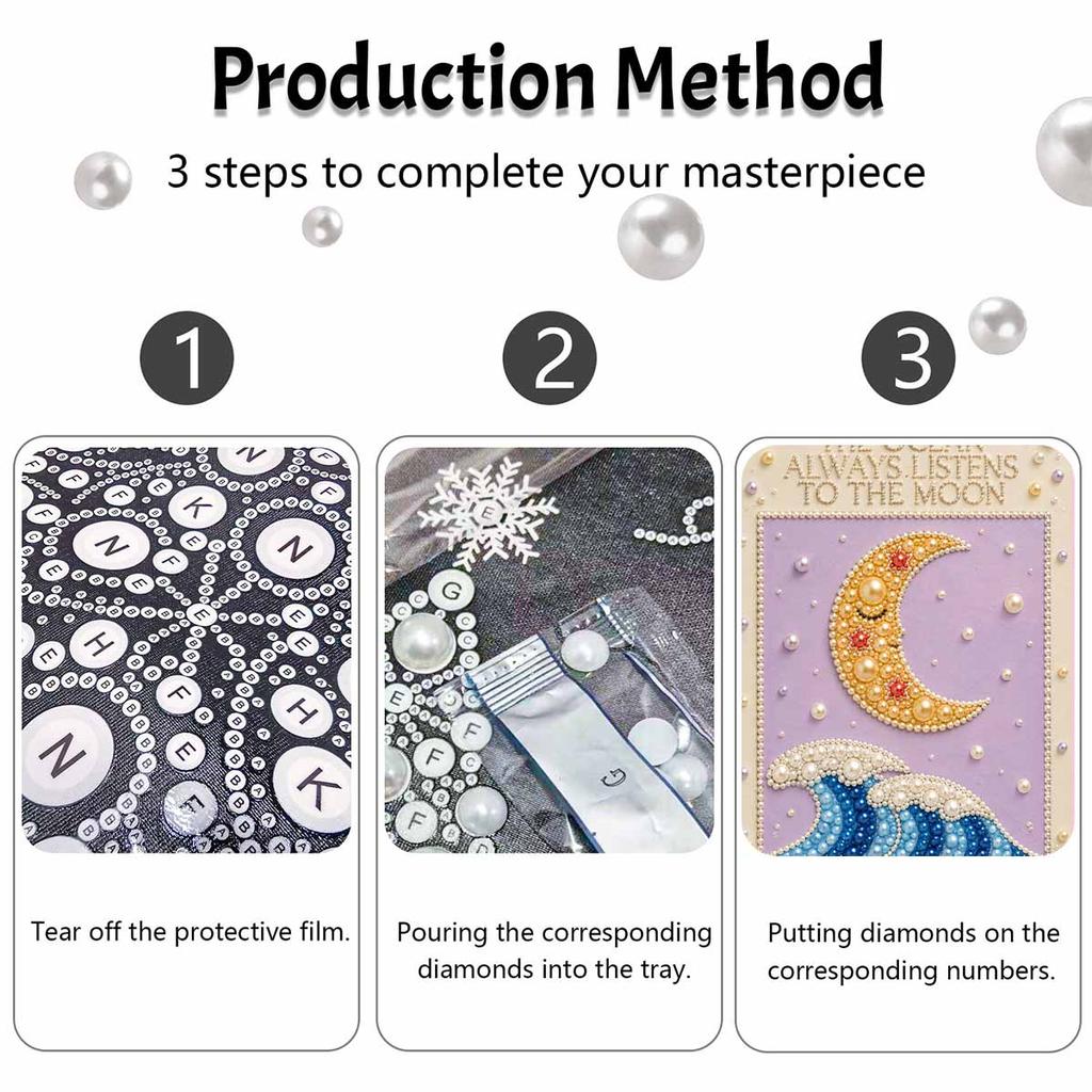 Unique 5D Framed Pearl Painting Kit with Ocean Moon and Waves Pattern Sparkling Bead Art Canvas DIY Handmade Craft for Living Room Decor
