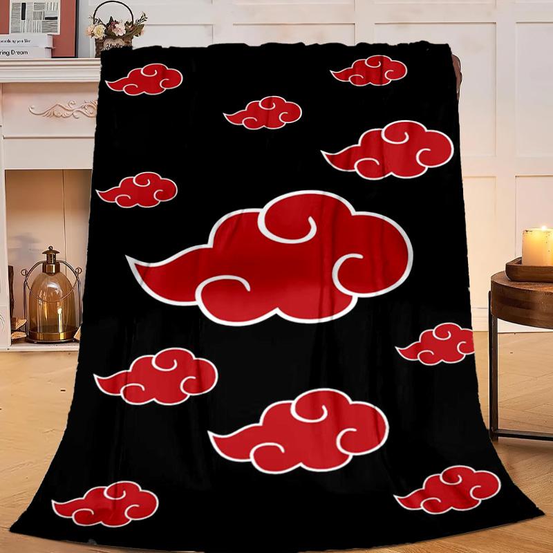 1PC Anime Red Clouds On Black Background Flannel Blanket Suitable for Both Men And Women, Soft Ideal for Beds And Sofa, Birthday Or Christmas Gift