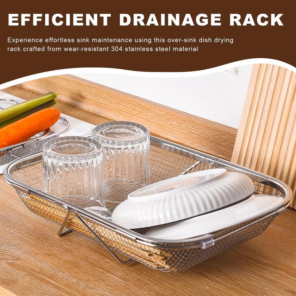 Over The Sink Colander Stainless Steel Extendable Fruit Drying Rack Kitchen Fruit Colanders For Kitchen Apartment Home Cooks