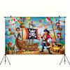 2D buntes Piratenabenteuer Geburtstagsfeier Banner mit Wimpelketten