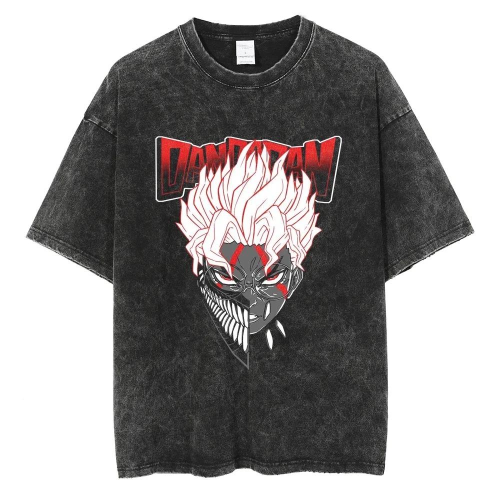 Anime Graphic T-shirts Streetwear Vintage Washed Cotton Oversized T Shirt for Men Loose Short Sleeve Tees Tshirt