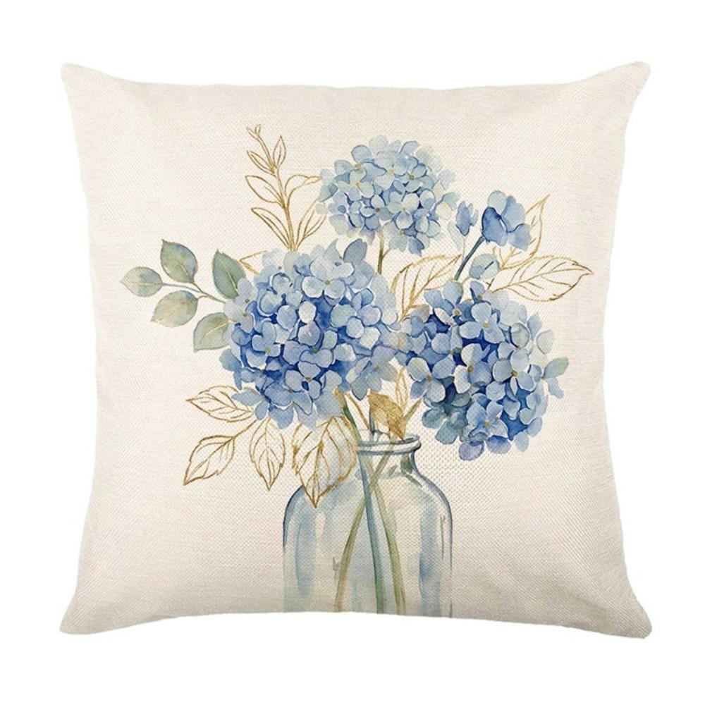 Linen Hydrangea Cushion Cover Flower Printed Cushion Case Pillowslip Throw Pillow Cover Bedroom