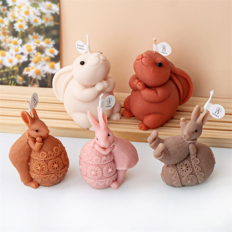 Easter Egg Cute Bunny Candle Silicone Mold DIY Rabbit Candle Making Mould  Decor Animal Painting Plaster Gift Desktop Ornament