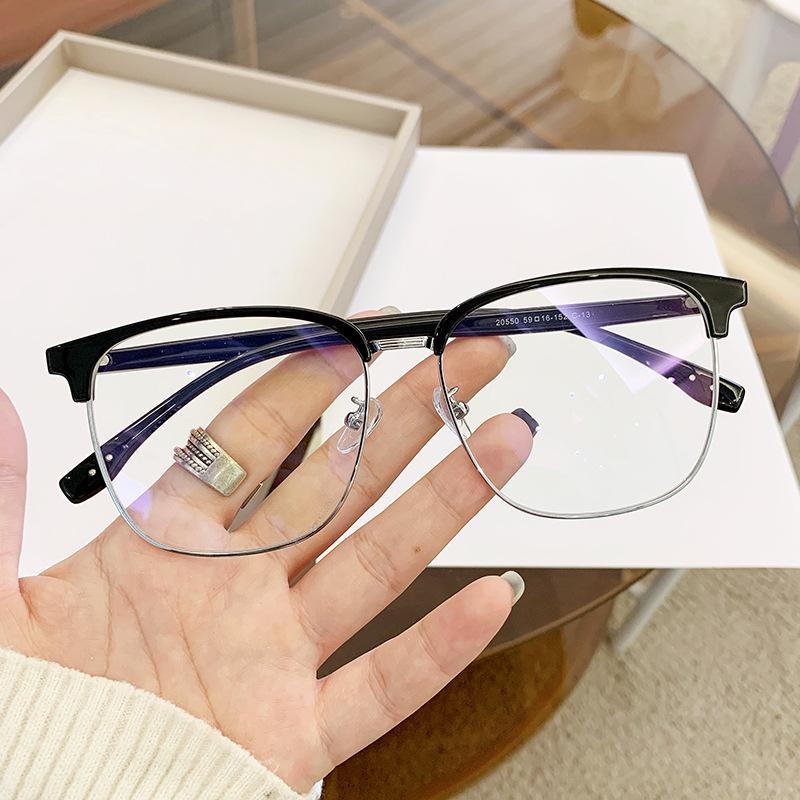 

2025 Retro Half-Rim Glasses Frame with Anti-Blue Light Lenses for Versatile Style