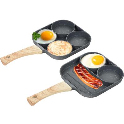 Pannkaka Ägg Stekpanna 4 Koppar Omelett Pocherat Ägg Panna för Frukost Delad Beläggning med Kladdfritt Handtag
