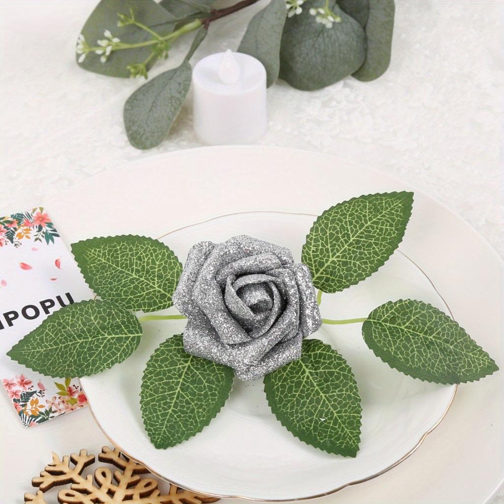 25 Pcs Artificial Roses Glitter Rose Glitter Flowers Foam Roses with Stems for DIY Wedding Bridal Bouquet Home Party Decoration Tree Decoration