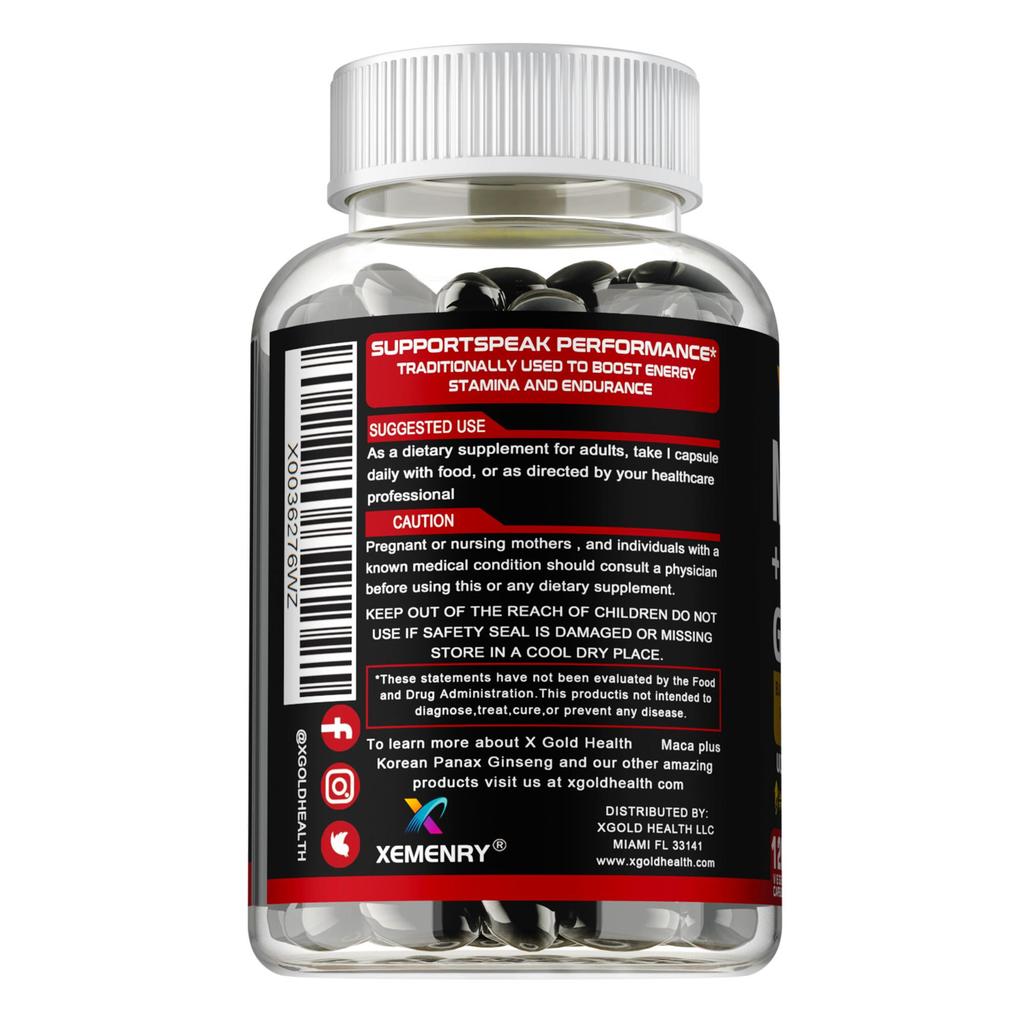 Maca root capsules contain Korean ginseng extract, provide immune support, and are gentle and easily absorbed.