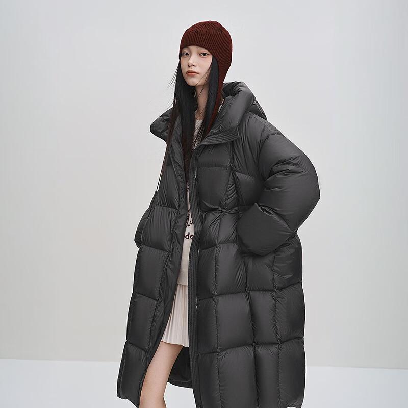 

LEDING Volcanic Rock Hooded Long Puffer Down Jacket M