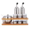 Kitchen Condiment Dispensers Set with Wood Base Multifunctional Oil Vinegar Bottles Set for Salt