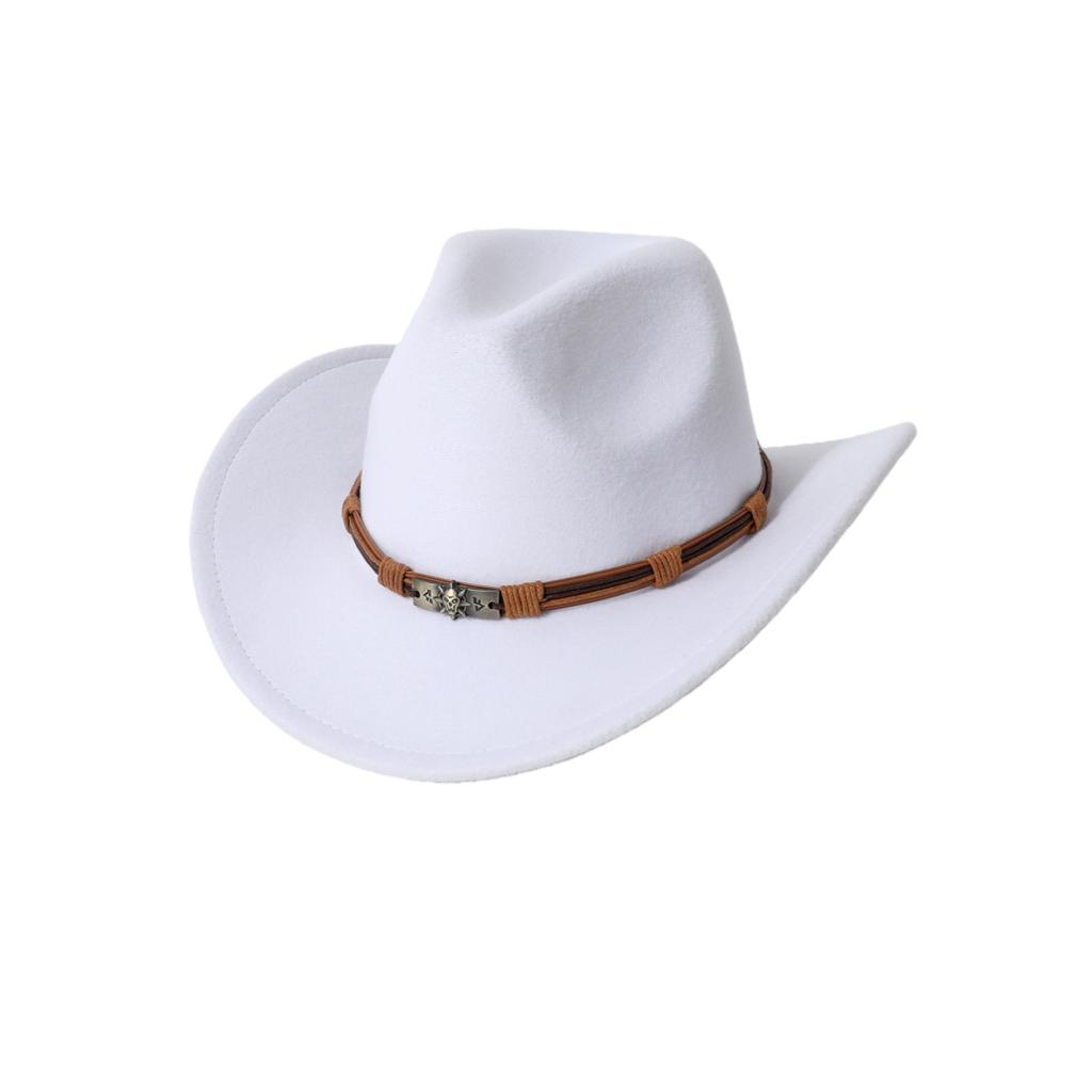 Men's casual western cowboy hat with skull accessory, British style felt hat, all-season wool jazz hat