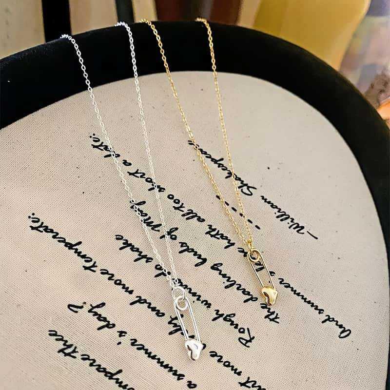 S925 Sterling Silver 18K Gold-Plated Heart Necklace for Women, Stylish Paperclip Clavicle Chain