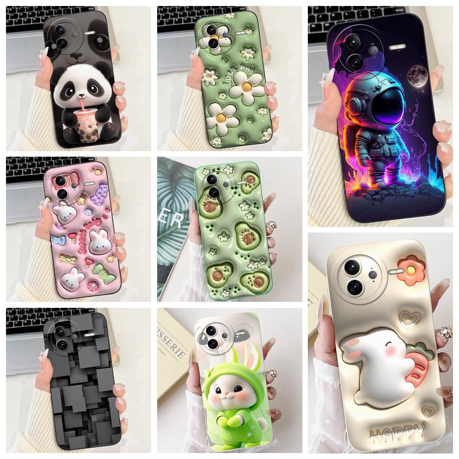 Soft Slim Silicone Fundas For Xiaomi Poco F7 Pro F7 Ultra Case For Redmi K80 K80Pro Back Cover Cartoon Panda Rabbit Flowers Capa