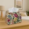 1pc Tissue Box Holder Features a Design of Vibrant Flowers And Leaves On a Light Cream Backdrop - A Versatile Napkin Dispenser Suitable for Home Gathe