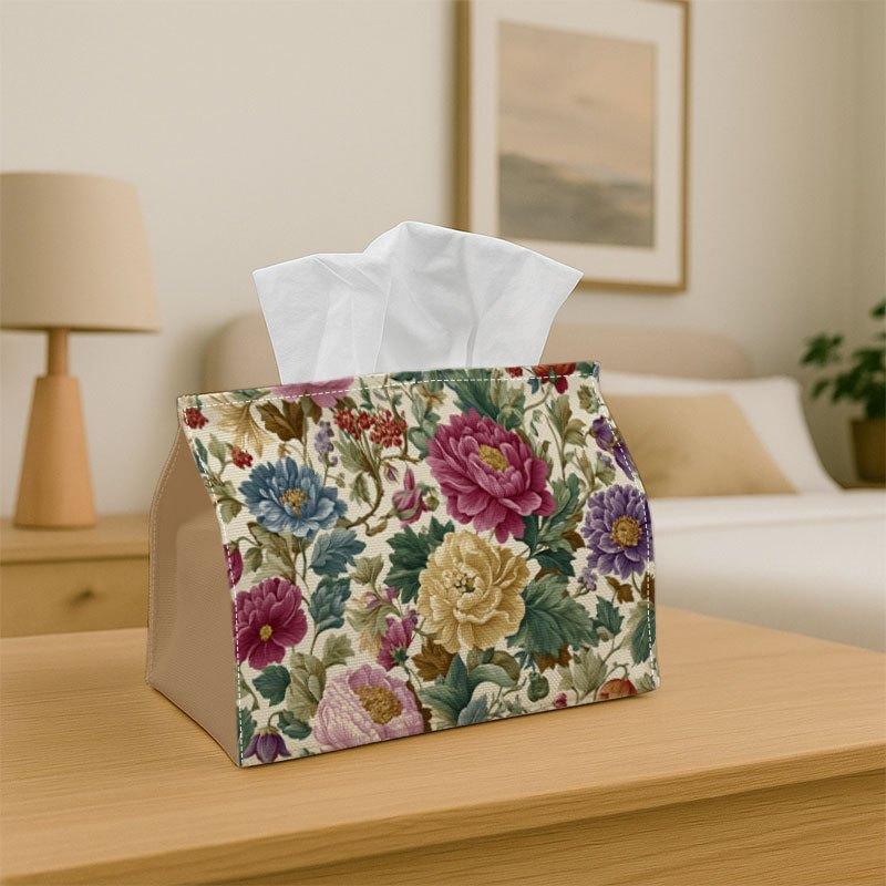 1pc Tissue Box Holder Features a Design of Vibrant Flowers And Leaves On a Light Cream Backdrop - A Versatile Napkin Dispenser Suitable for Home Gathe