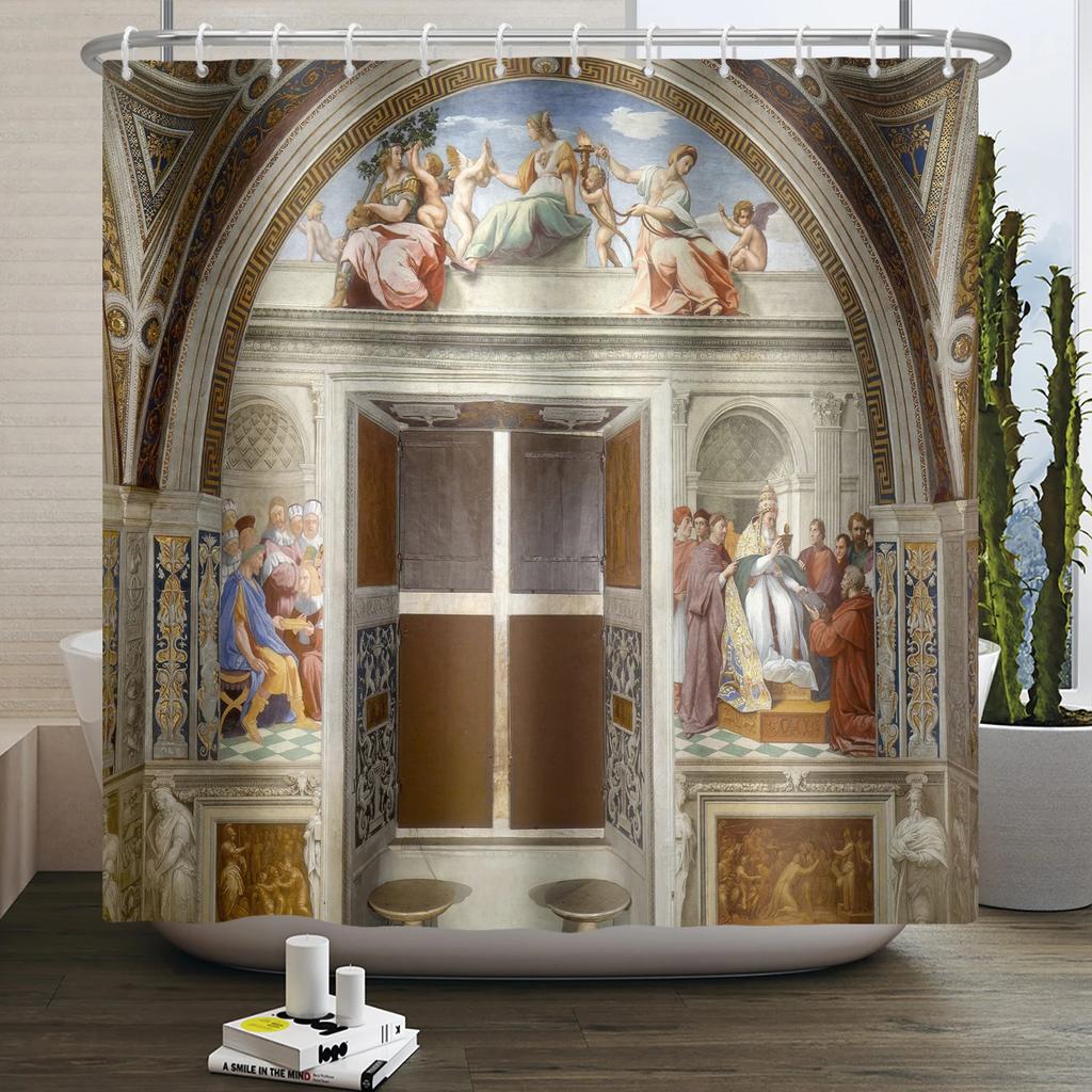 European Style Religious Oil Painting Shower Curtains Art Bathroom Decoration Waterproof Bathtub Home Decor Cloth Curtain Set