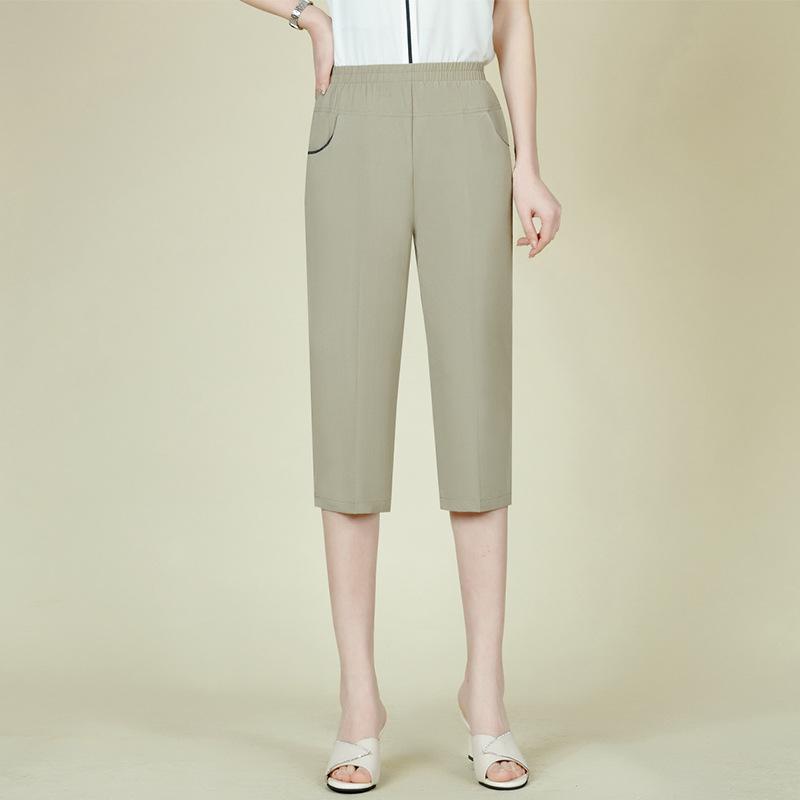 Mom s Summer Cotton Linen High-Waisted Cropped Pants for Middle-Aged & Elderly Women 2XL (115-130 lbs)