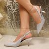 Fashion 2025 New Plus Size Women's Closed Toe Sandals Classics Bling Pointed Toe Slip On Thin Heel Sandals Fashion Versatile Dress Shoes