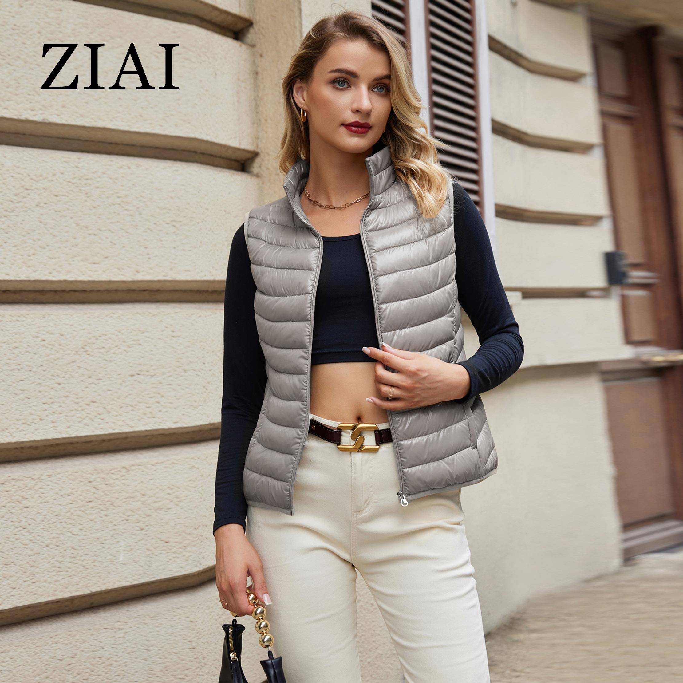 ZIAI Новые женские ультралегкие пуховые жилеты Приталенная куртка-пуховик без рукавов — фото 12