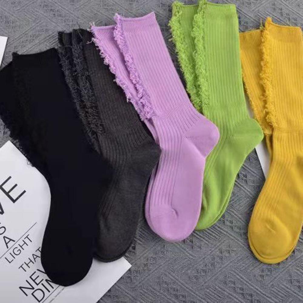 2021 New Destroyed Knit Broken Cotton Gothic Ripped Socks Hem Ribbed Beggar Socks Summer Stockings