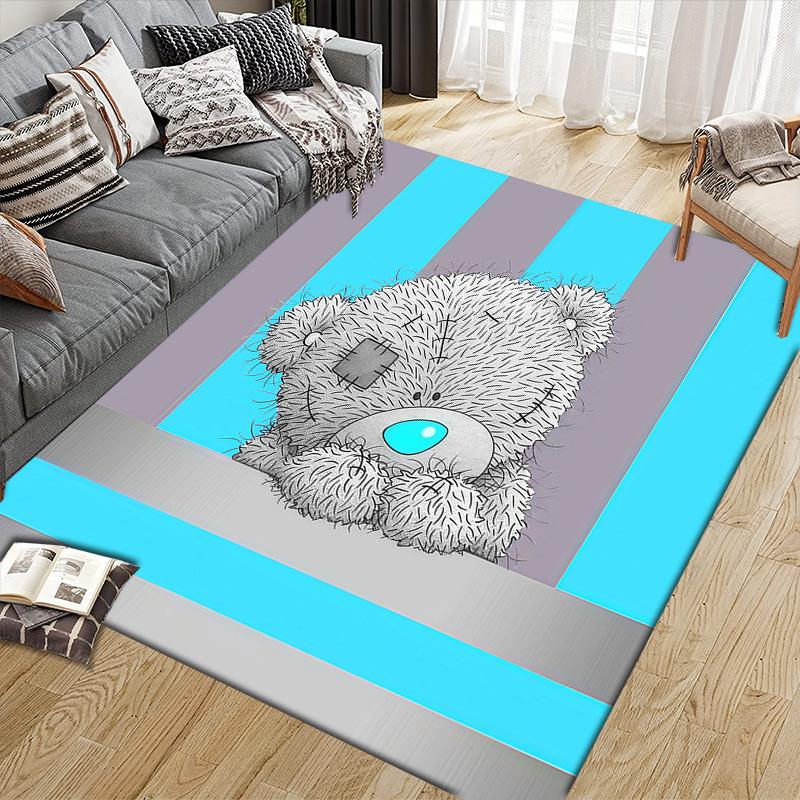 Tatty Teddy Flannel Pattern Square Carpet,Area Rug,Carpet Rug for Living Room Bedroom Sofa Playroom Decor,Non-slip Floor Mat