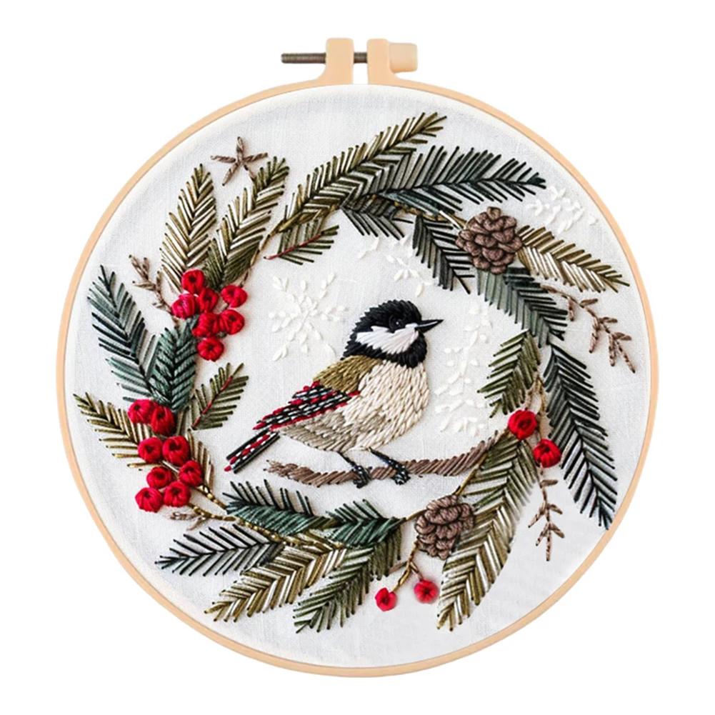 Merry Christmas Handmade Embroidery Kit for Beginners with Cotton Threads Needles Hoop and Pattern for Custom Art