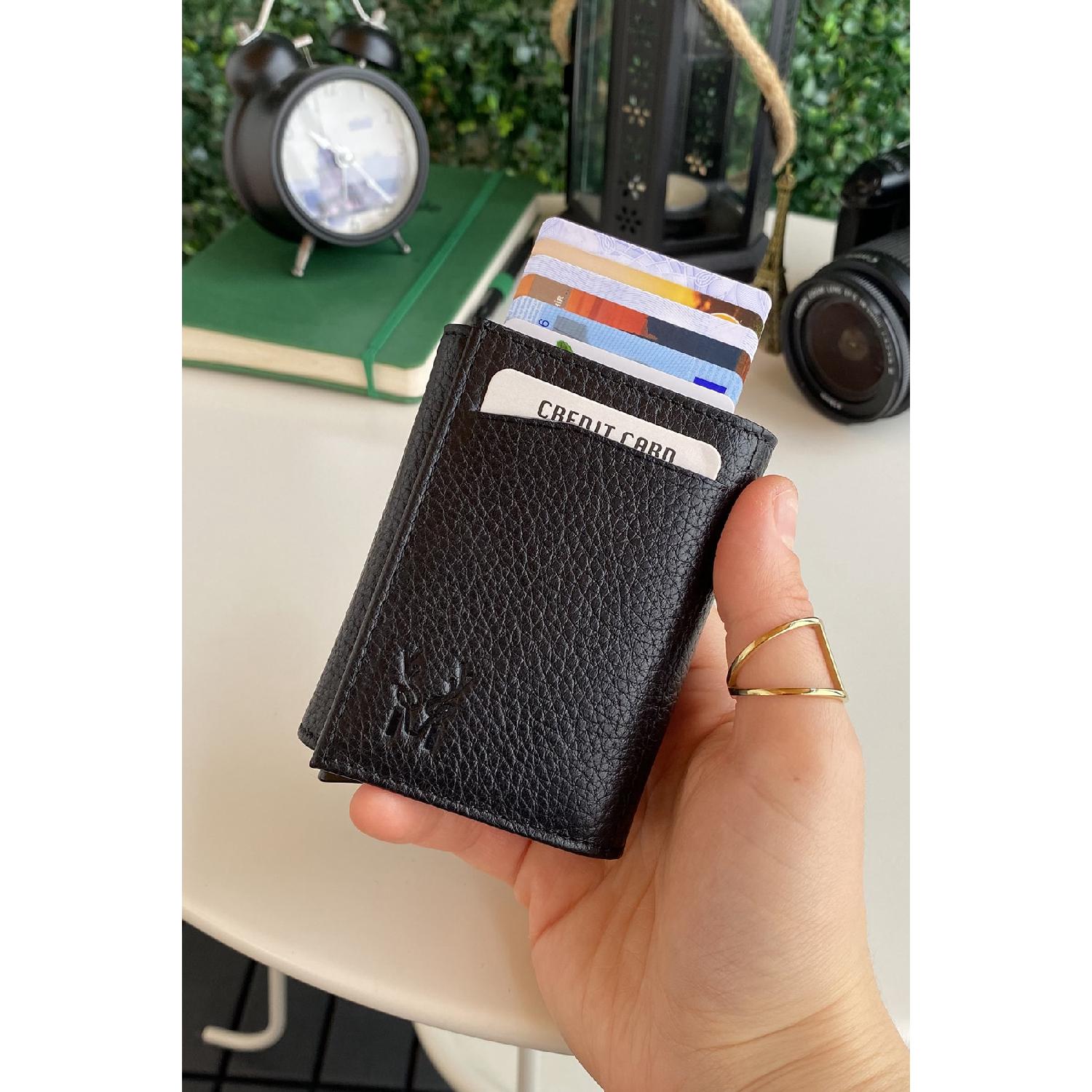 

Pescol - черный держатель для смарт-карт из натуральной кожи / кошелек с механизмом защиты Rfid, мастерство высшего уровня