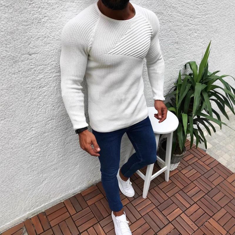 

2026 Autumn/Winter Slim-fit Long-sleeved Round-neck Pullover Knitted Sweater M білий