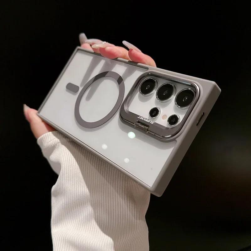 Shockproof Magnetic Wirelesss Charge For Magsafe Hidden Holder Clear Case For Samsung Galaxy S25 S24 Ultra S22 Plus S23 FE Cover