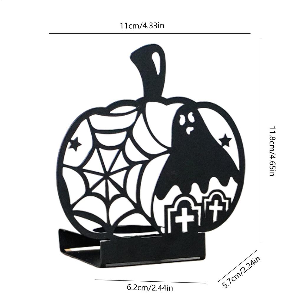 Black Halloween Candle Holders Creepy Hollow Out Silhouette Candle Holder Halloween Table Decoration Metal Pumpkin Shape