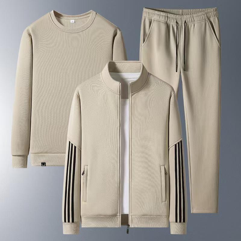 Men's Loose Fit Fleece-Lined Sports Suit - Spring/Autumn Dad's Casual Jacket & Three-Piece Set for Middle-aged & Elderly
