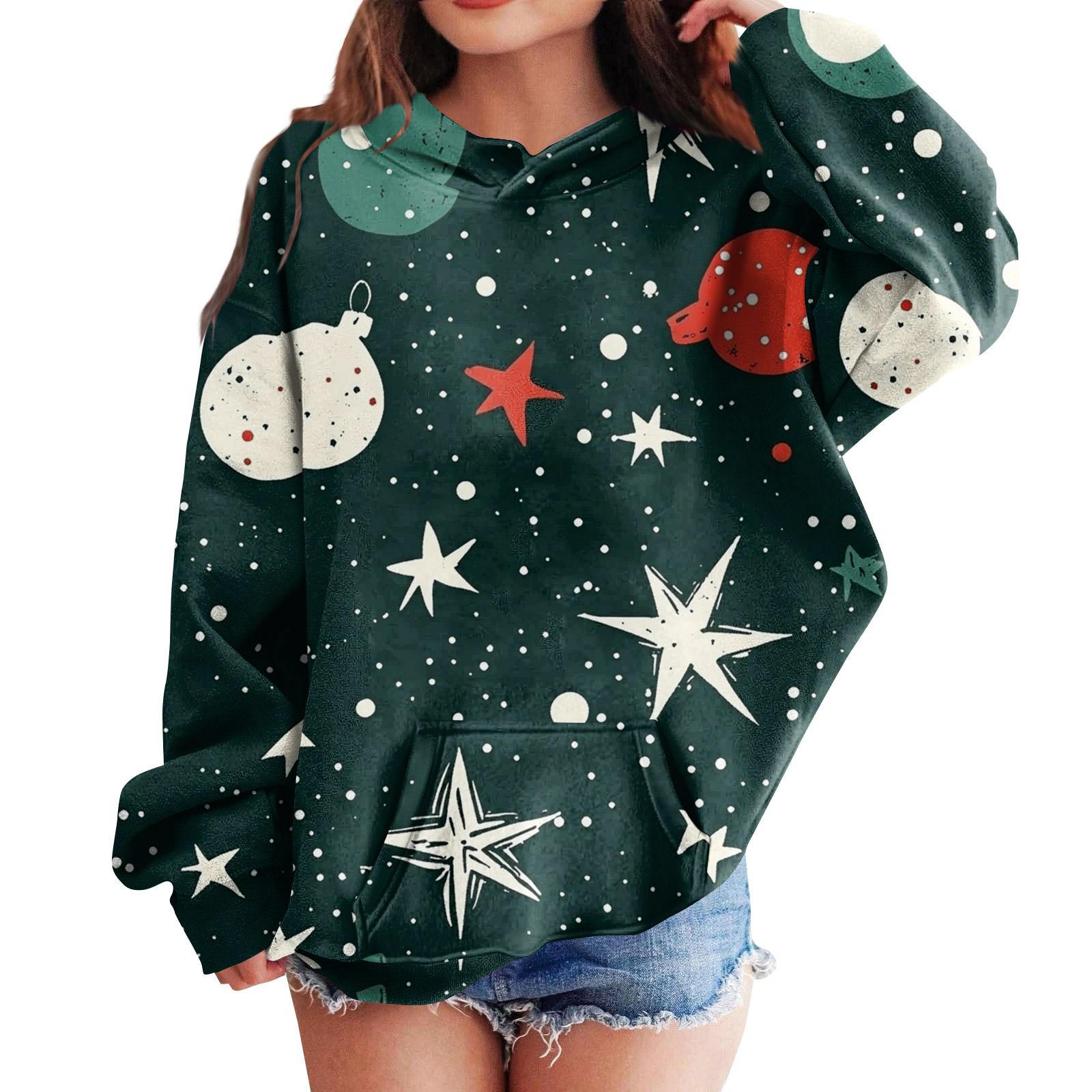 

Толстовки для девочек-подростков, худи с длинным рукавом и кулиской, милые худи оверсайз на Рождество 100