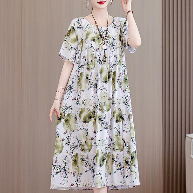 Letné oversize šaty Elegantné dámske dlhé šaty s krátkym rukávom Plus veľkosti