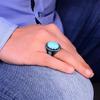 Antique Style Oval Turquoise Stone Men's Ring, Solid 925 Sterling Silver, Vintage-Inspired Masculine Band, Unique Gift for Him