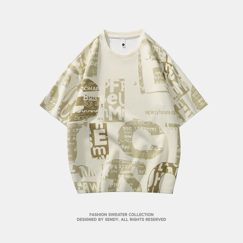 Pure cotton summer men's loose short-sleeved T-shirt tops half-sleeved round neck half-sleeved T-shirt