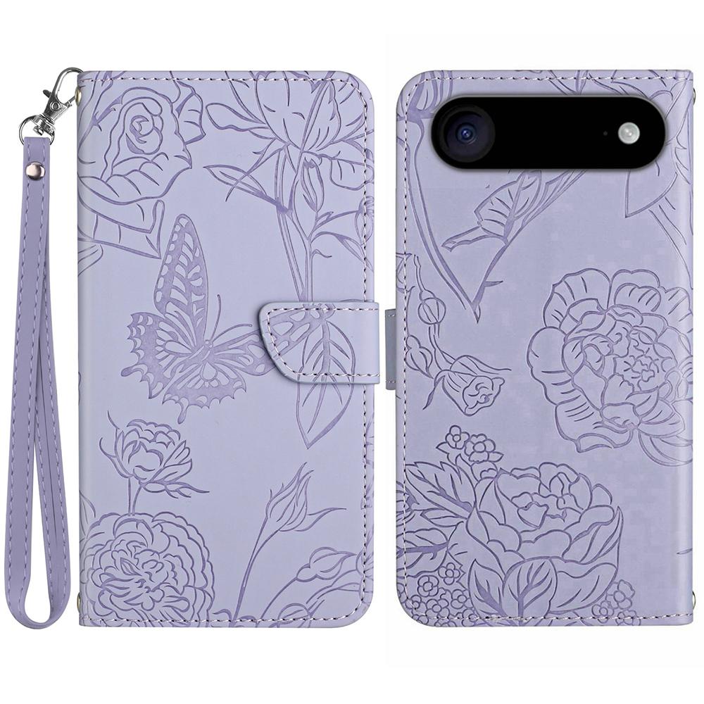 

Для iPhone 17 Air Чехол Кожаный чехол для телефона с ремешком, с тиснением в виде бабочки и цветка Purple
