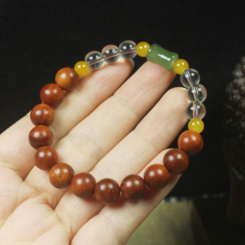 

10mm Myanmar Rosewood Single Circle Bracelet with Green Bamboo Knot