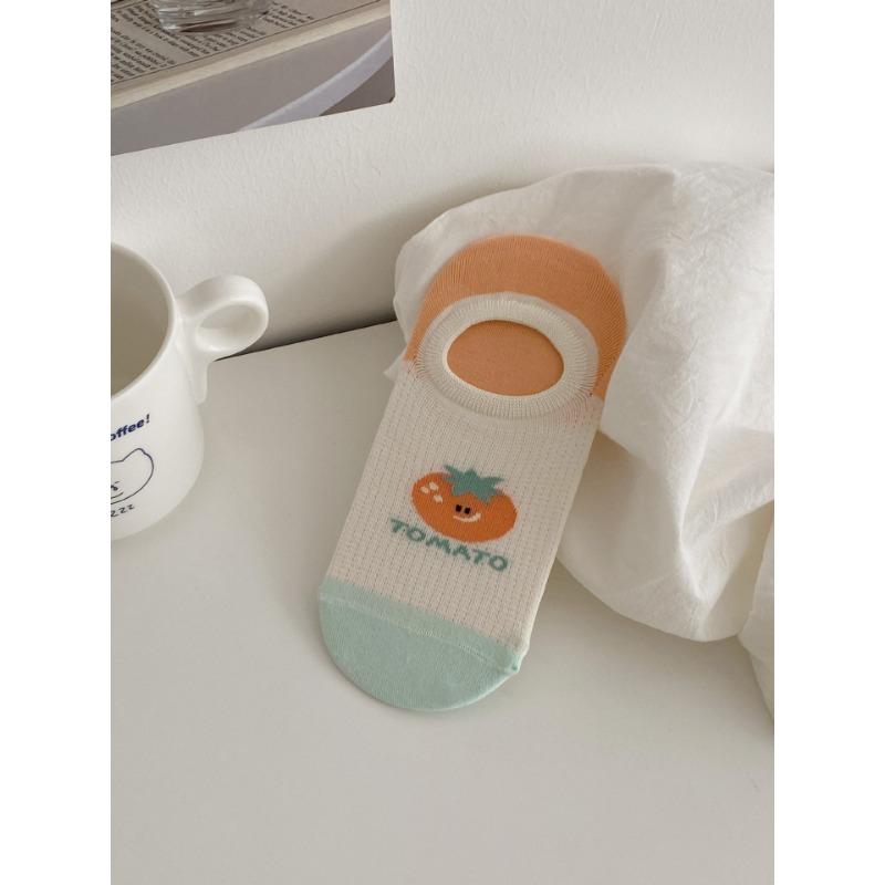 Dopamine Color-blocking Boat Socks, Thin Breathable Mesh Invisible Socks That Don't Fall Off, and Short Socks with Cartoon Patterns for Girls