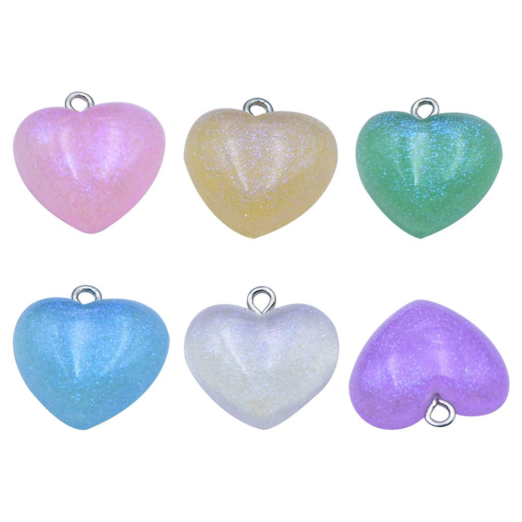 Glittering Heart Charm Heart Beads Sparkling Heart Accessories Resin Material Heart Charm Heart Pendant for DIY Jewelry