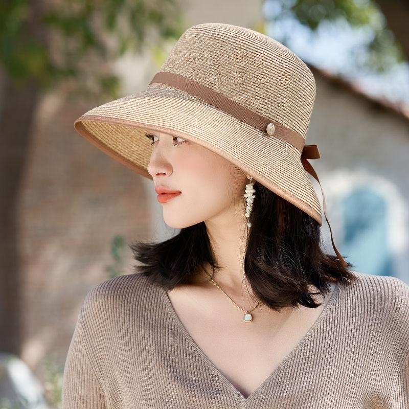 Summer New Hat Women's Sunshade Sunscreen Streamer Lafite Straw Hat Summer Travel