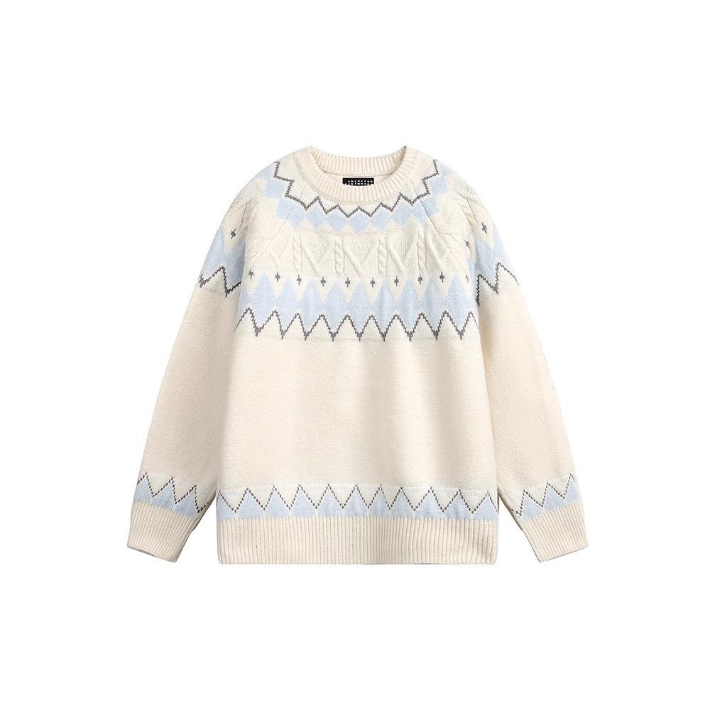 

Unisex Retro White Fair Isle Pullover Sweater - Soft, Fluffy, and Casual Knitwear for Autumn/Winter 2XL білий