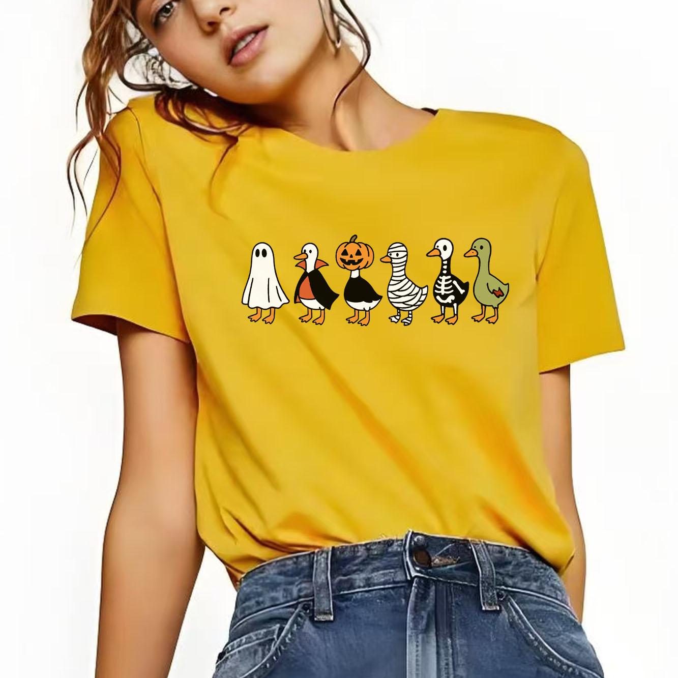 

Halloween BOO printed Tshirt casual short sleeved suitable for all seasons fashionable and versatile Womens Tshirt 4XL