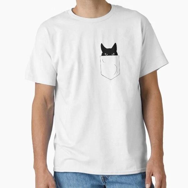 Black Cat Peeking Out Of Pocket Classic Tshirt Made In Usaaus Tshirt S2xl S